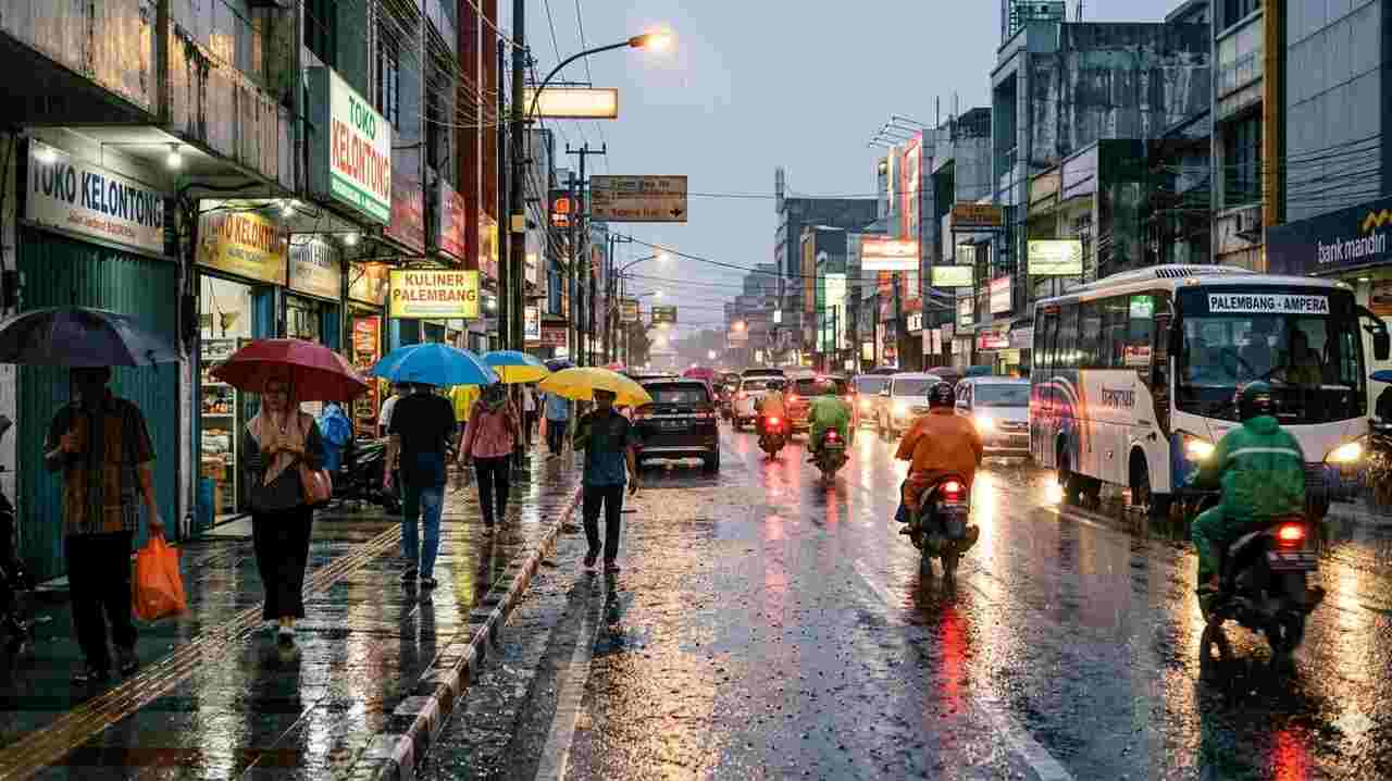 Waspada! Hujan Ringan Masih Dominasi Cuaca Sumatera Selatan Hari Ini