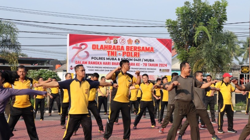 Gelar Olahraga Bersama, Salah Satu Bentuk Sinergi Polres Muba dan Kodim 0401/Muba