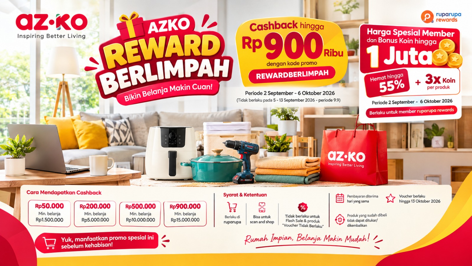 AZKO Reward Berlimpah Bikin Belanja Makin Cuan! Cashback hingga Rp900 Ribu dan Bonus Koin 1 Juta