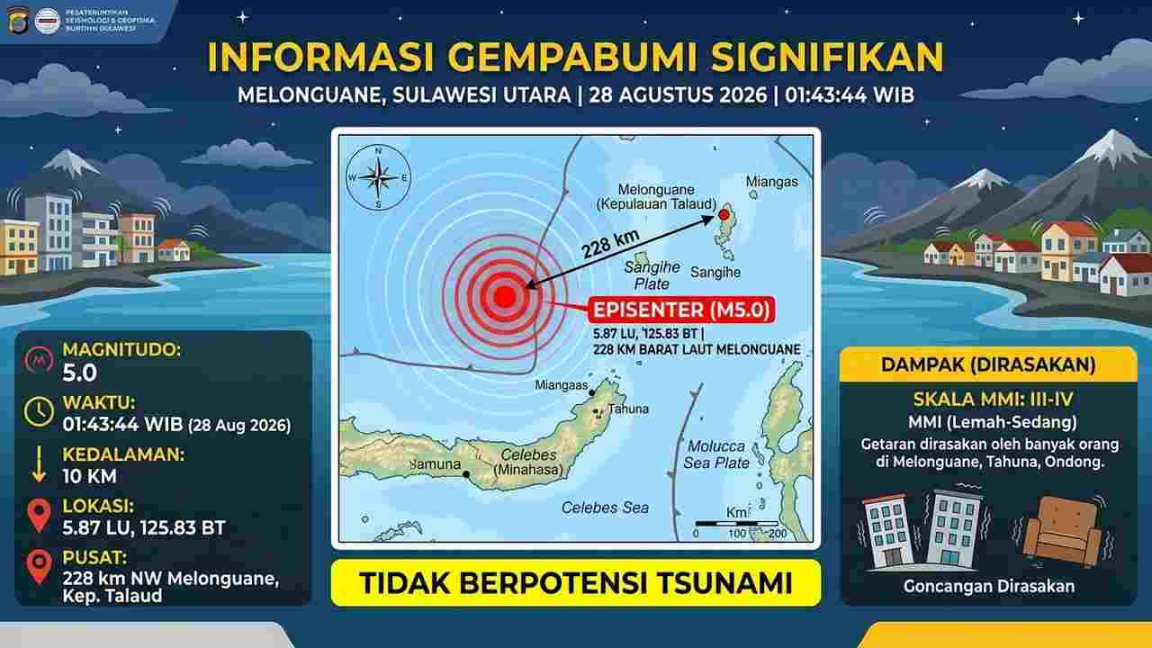 Gempa Magnitudo 5,0 Guncang Melonguane Sulut Dinihari, BMKG: Tak Berpotensi Tsunami