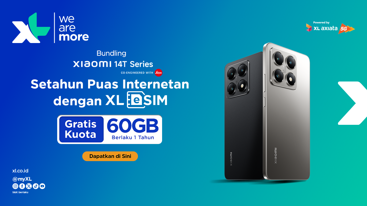 XL Axiata Rilis Bundling eSIM Prepaid dengan Xiaomi 14T Series, Dapat Kuota 60GB