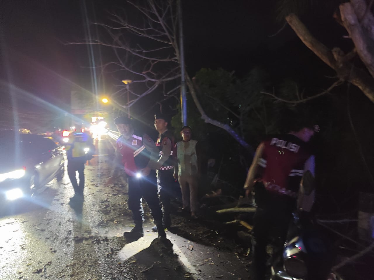 Personel Samapta Polres Lubuk Linggau Bantu Evakuasi Pohon Tumbang 