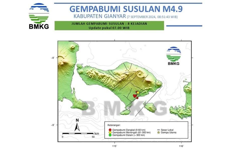 Pasca Gempa 4.9 M di Gianyar Bali, Terjadi 8 Kali Gempa Susulan, Kekuatannya Segini