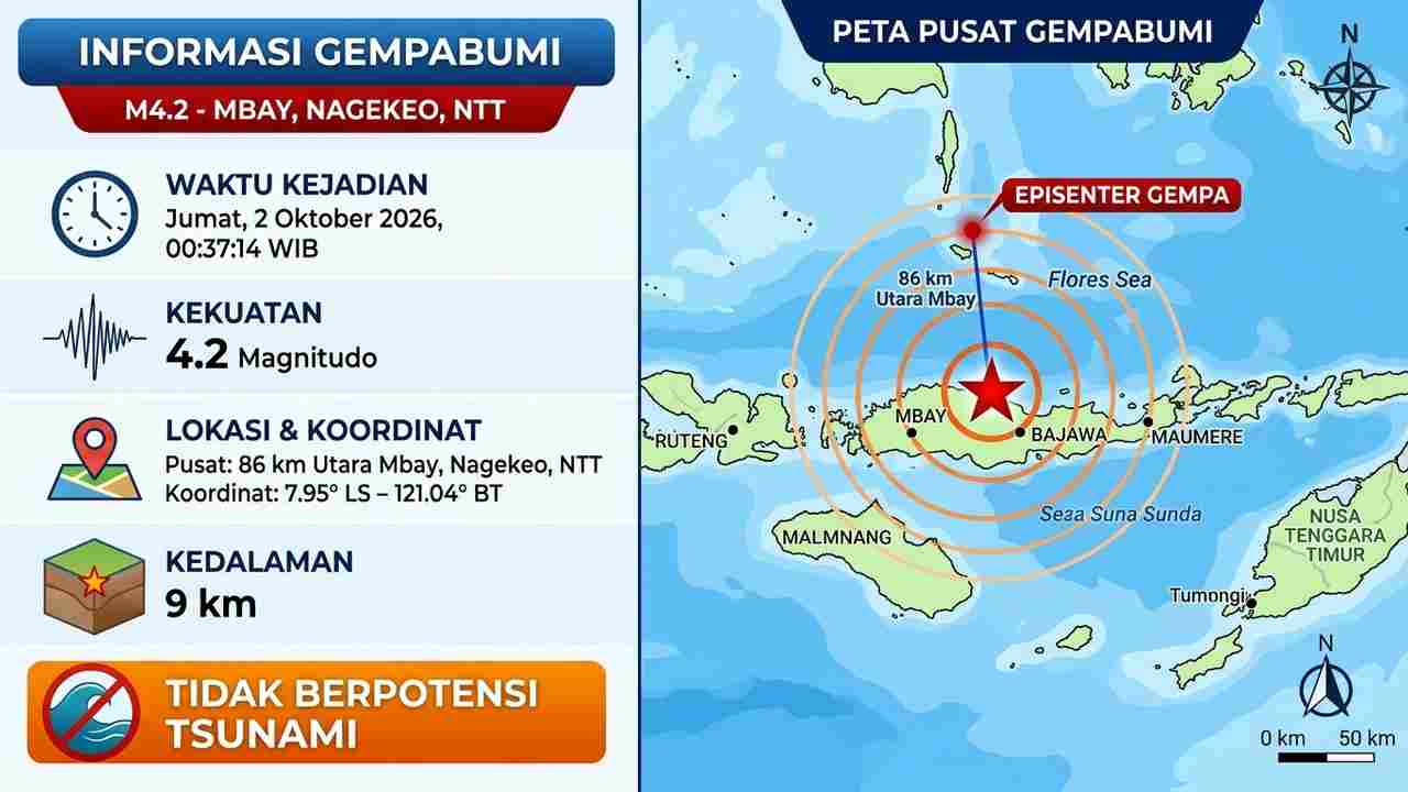 NTT Diguncang Gempa Beruntun Dini Hari, Terkuat Magnitudo 4,2 di Mbay
