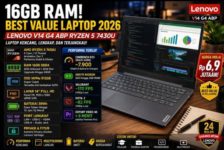 Performa Stabil Harga Ekonomis! Mengapa Lenovo V14 G4 ABP Sangat Direkomendasikan untuk Coding & Kerja Berat?