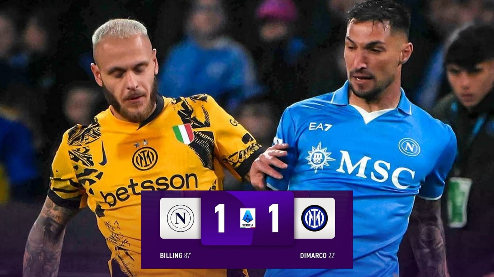 Napoli 1-1 Inter: Gol Philip Billing Selamatkan Satu Poin dalam Perebutan Scudetto Serie A