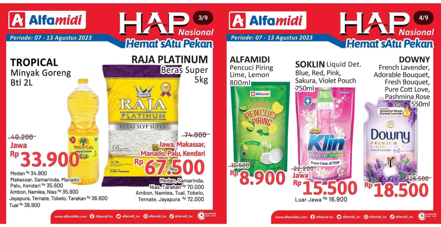 Katalog Promo HAP Alfamidi Periode 7-13 Agustus 2023, Beli Minyak Tropical 2 Liter Hanya Rp33.900!