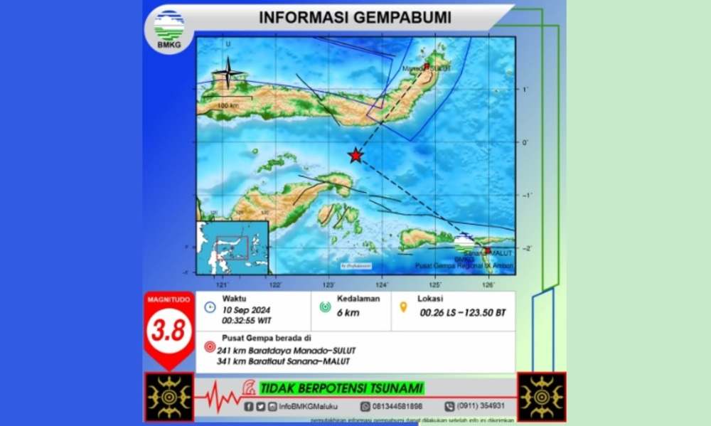 Gempa 3.8 M Guncang Manado, Getaran Terasa Sampai Maluku Utara, Tak Berpotensi Tsunami