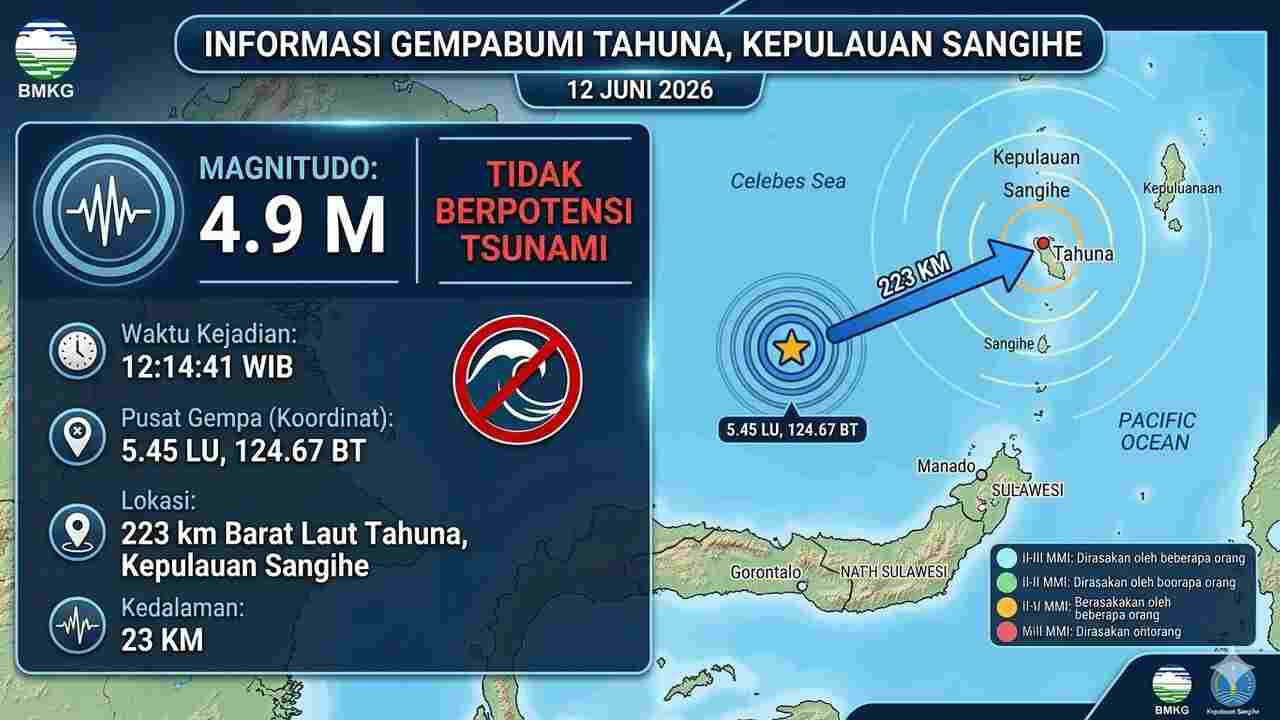 Tahuna Kembali Bergetar! Gempa M 4,9 Disusul M 4,0 dalam Kurang dari Satu Jam