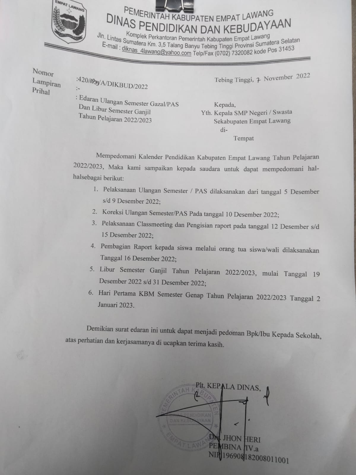 Kalender Pendidikan di Kabupaten Empat Lawang Atur Jadwal Libur Sekolah, Ini Jadwalnya