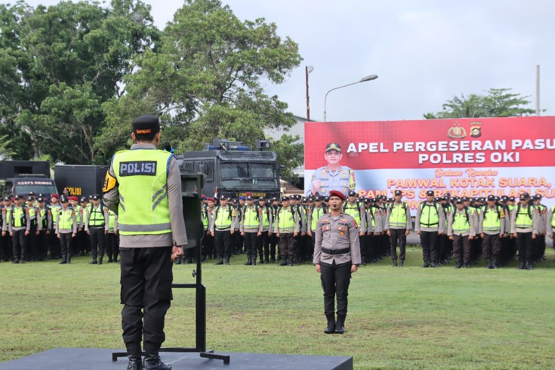 Kapolres OKI Pimpin Apel Pergeseran Pasukan Pengamanan Pilkada 2024, Ini Pesan Pentingnya