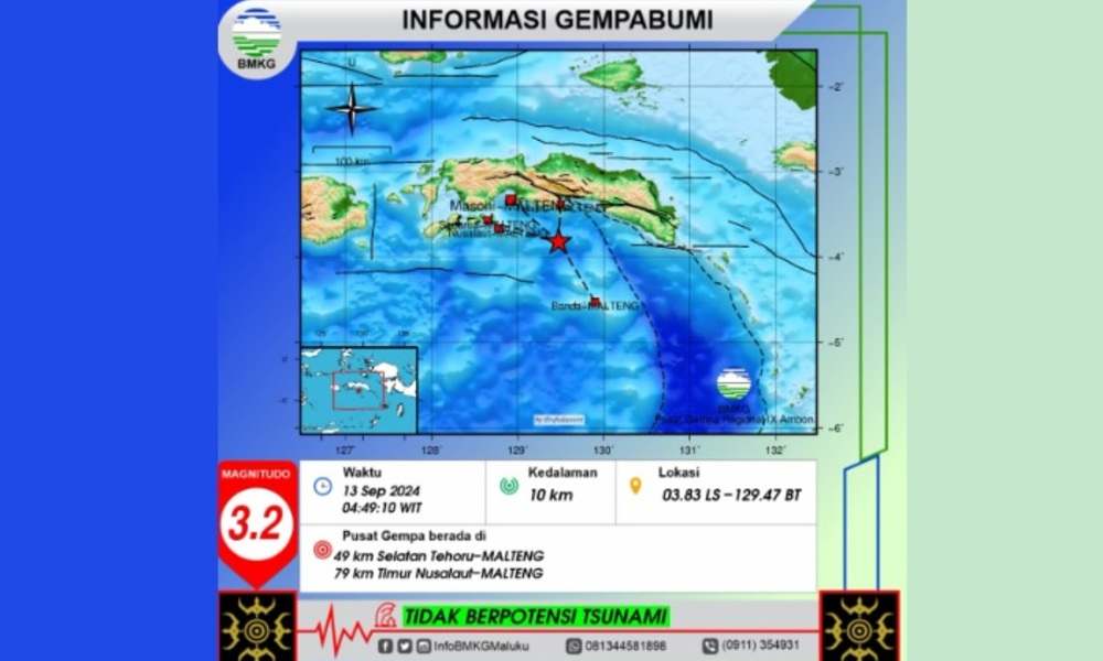 Gempa Guncang Maluku Tengah, Kedalamannya 10 Km, Tak Berpotensi Tsunami