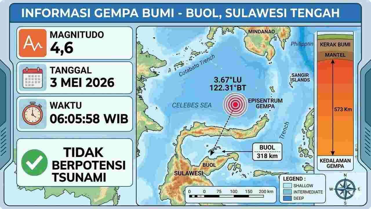 Gempa Beruntun Guncang Indonesia Pagi Ini, Buol Sulteng Terkuat M 4,6