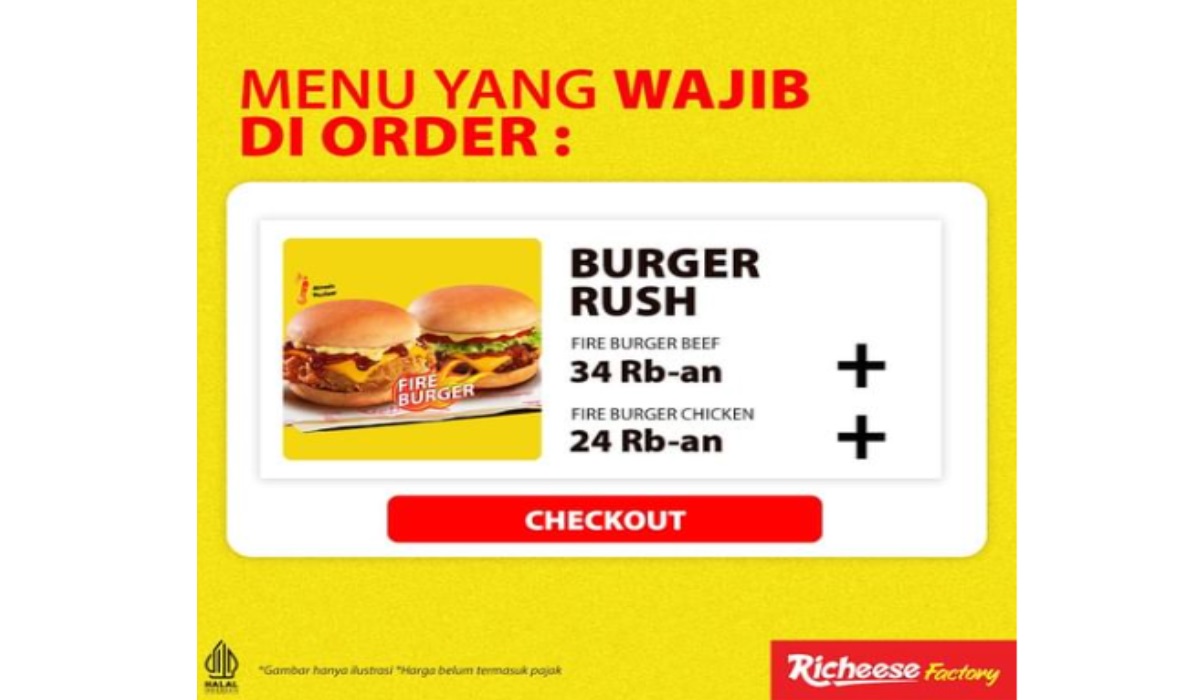 PROMO Fire Burger Beef dari Richeese Factory mulai Rp 34.545 Hemat kan