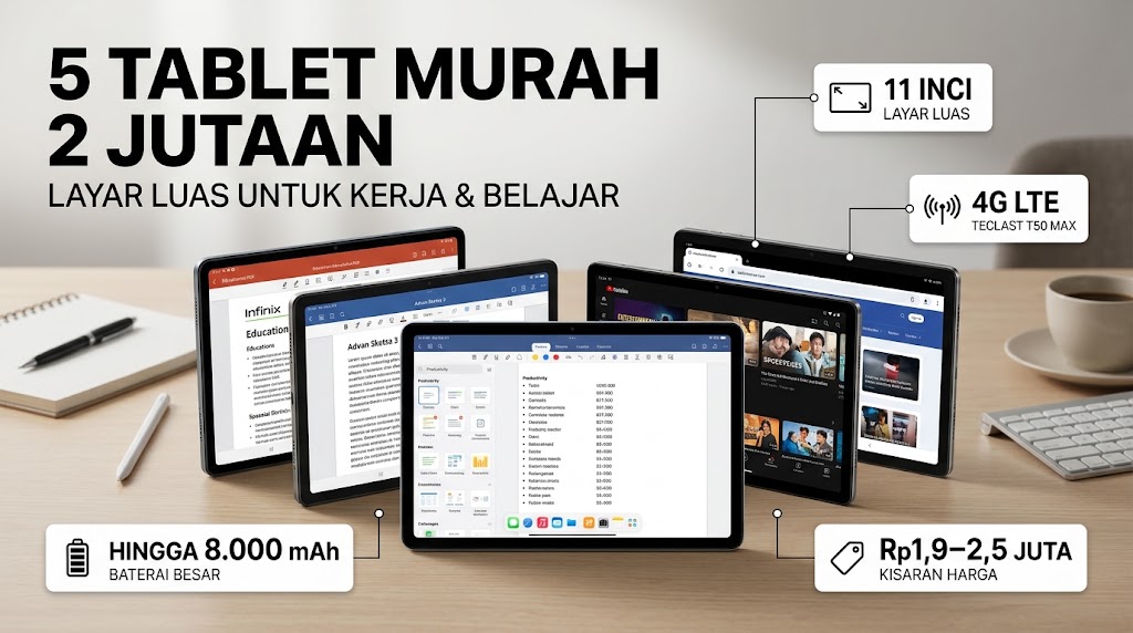 5 Tablet 2 Jutaan dengan Layar Luas, Cocok untuk Kerja dan Belajar