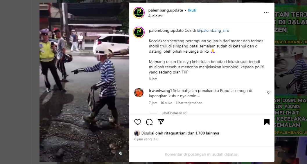 Viral Video Pedagang Racun Tikus Beri Kronologi Kecelakaan Maut di Palembang, Netizen: Saksi Sudah Ada