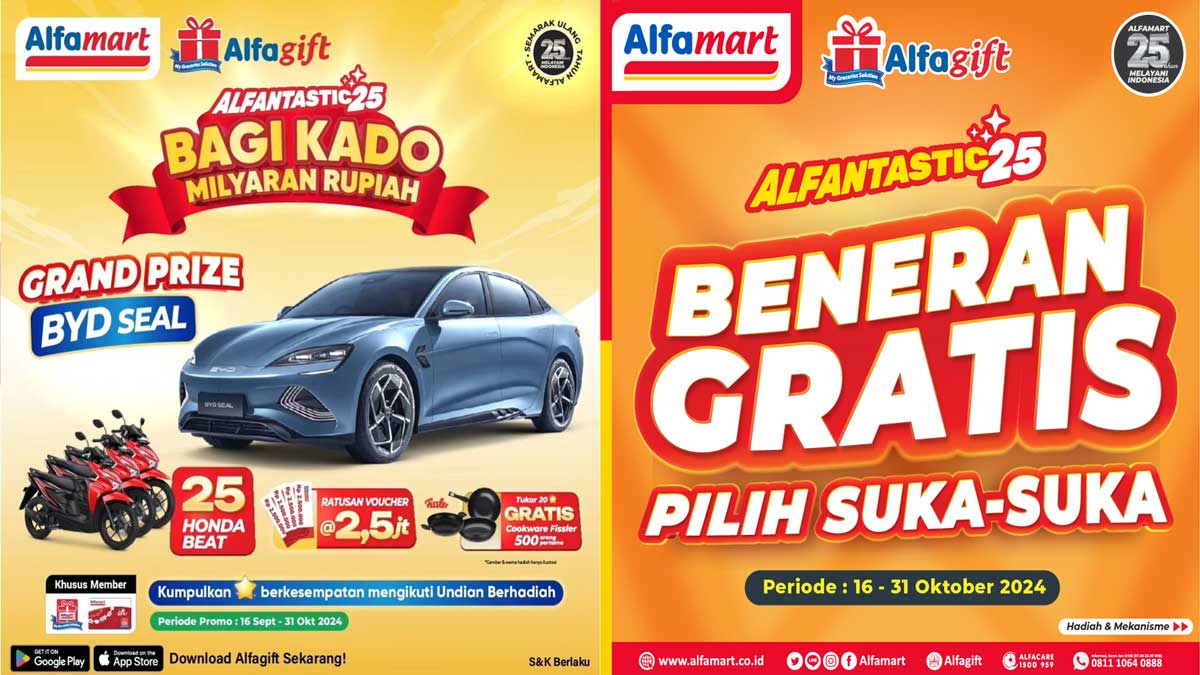 PILIH SUKA-SUKA, Promo Alfamart Beneran Gratis Bisa Dapat Double Hadiah, Grand Prize Mobil Listrik Menanti