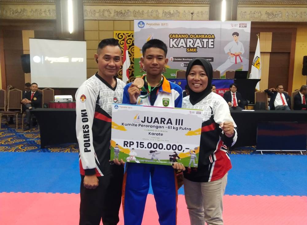 Prestasi Gemilang Bima Pelandri, Putra Pelatih Karate Gajah Sora Polres OKI di Ajang O2SN 2024