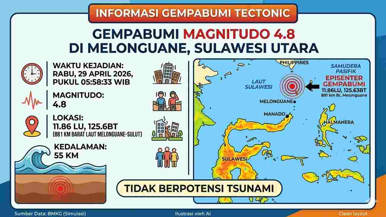 Rentetan Gempa Guncang Indonesia Pagi Ini, Terbesar M 4,8 di Melonguane!