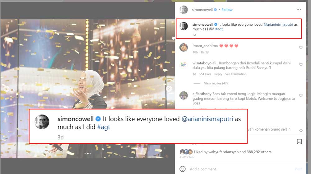 Wow Simon Cowell Posting Putri Ariani dalam Instagram Pribadinya, Ini Katanya
