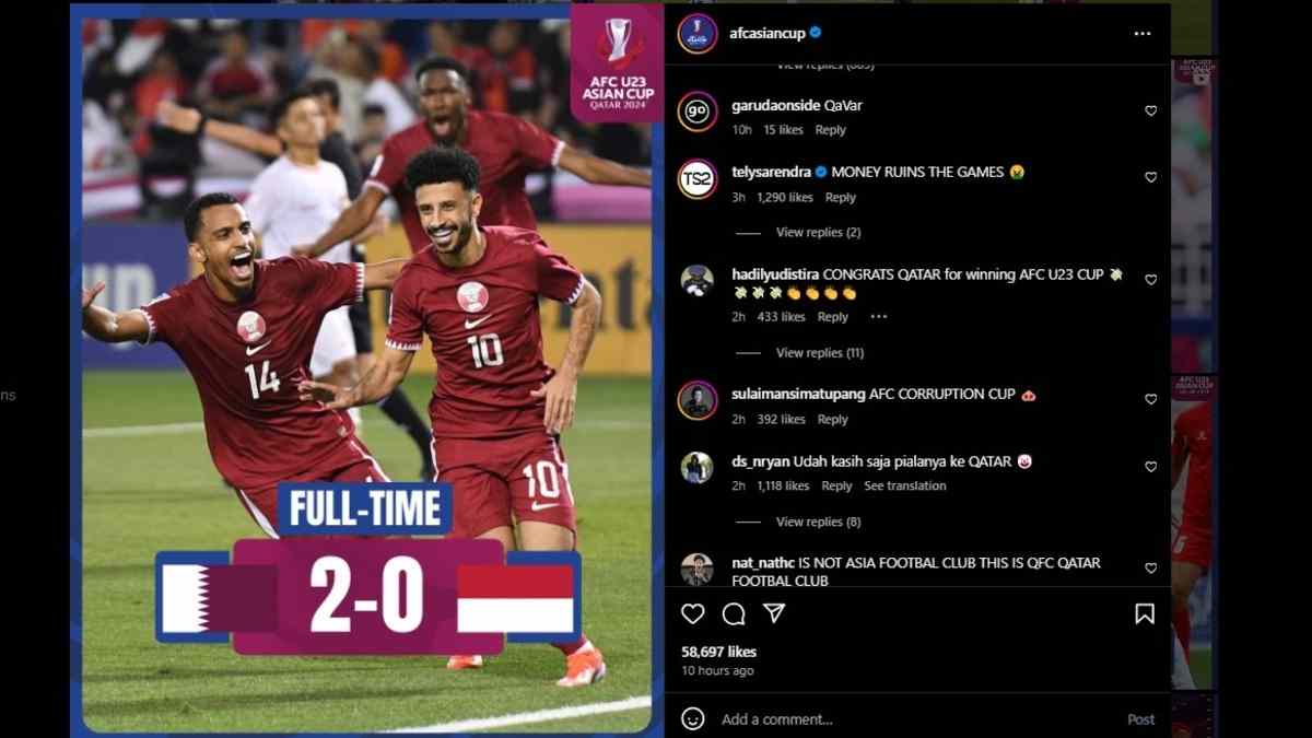 Akun Instagram Resmi AFC Dirujak Netizen Indonesia, Imbas Keputusan Wasit yang Dianggap Merugikan Indonesia
