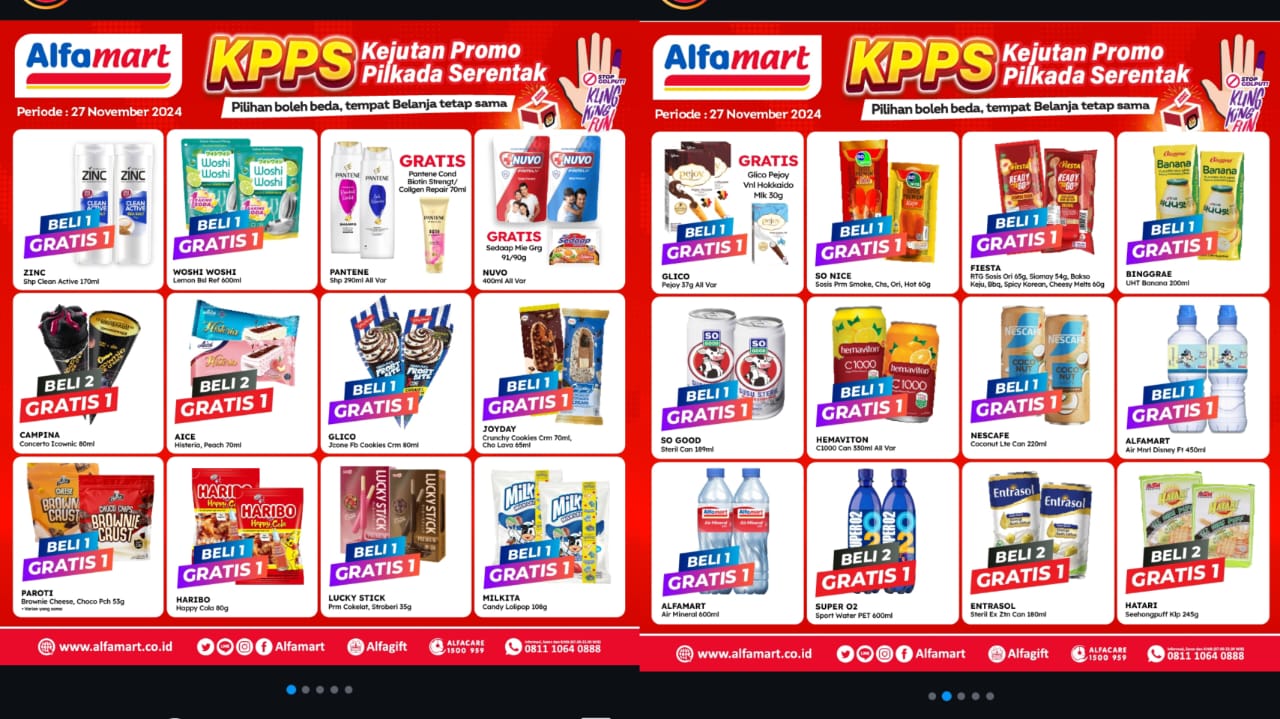 Promo Katalog Alfamart Spesial Pilkada 27 November 2024, Beli 1 Gratis 1 Ada Susu hingga Shampo