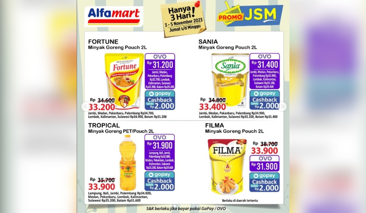 Katalog Promo Alfamart 04 November 2023, FORTUNE Minyak goreng pouch 2L Pakai Ovo Rp31.200