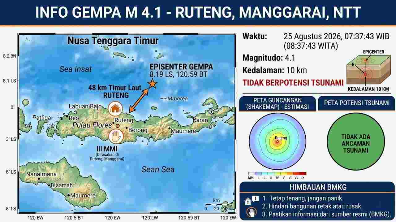 Gempa Kembali Guncang Ruteng NTT, BMKG Catat Getaran Berulang hingga Mbay