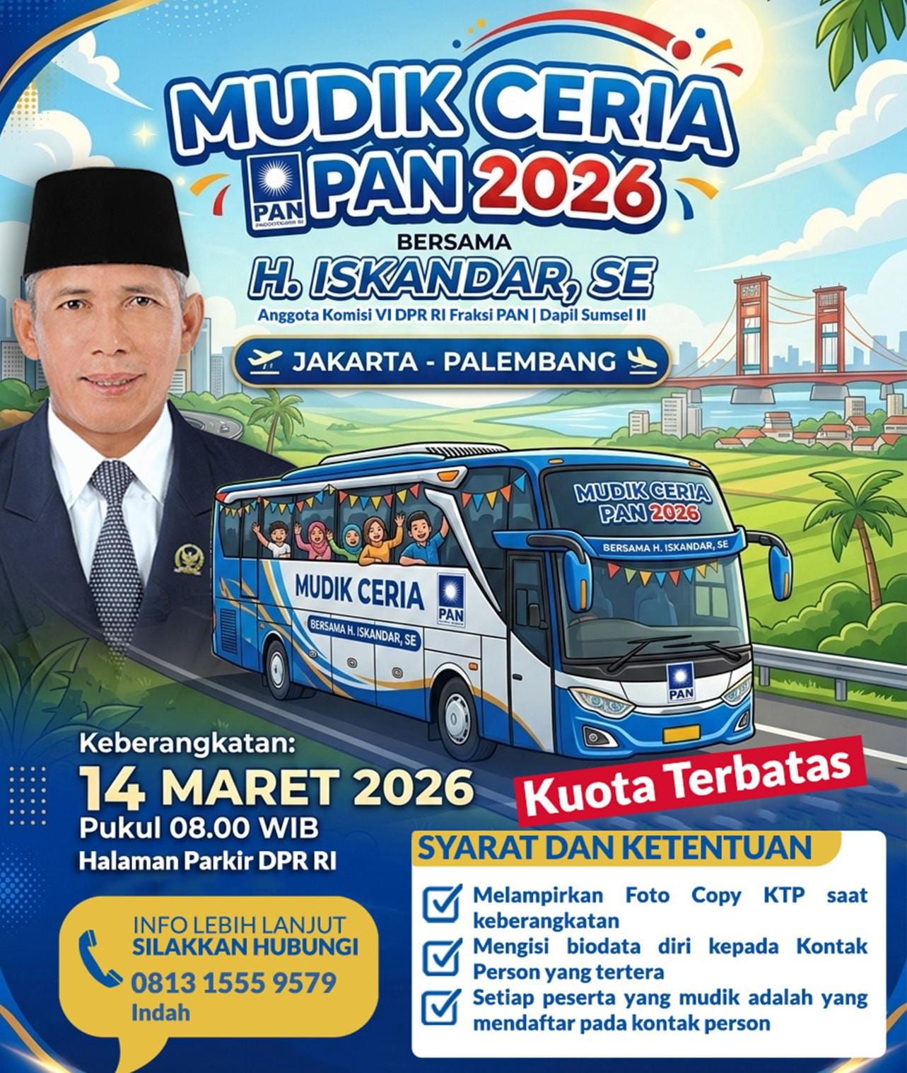 H Iskandar SE Ajak Warga Sumsel Mudik Gratis 2026, Ini Syarat dan Ketentuannya