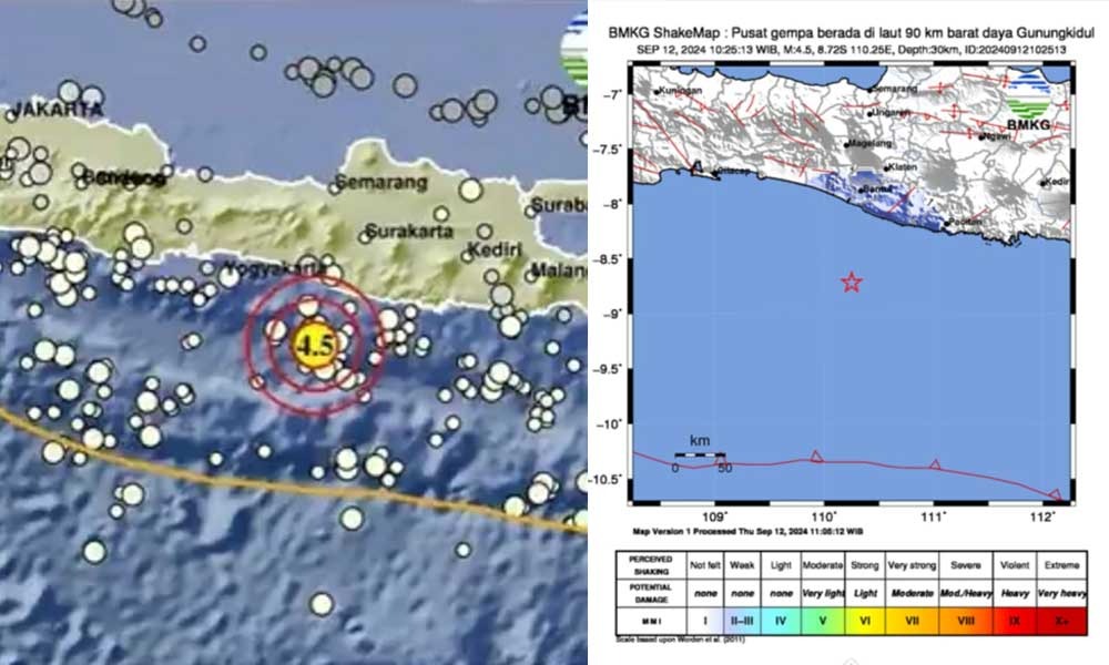 Gempa Susulan 4.5 M Guncang Gunung Kidul Yogyakarta, Episentrum Berada di Lautan