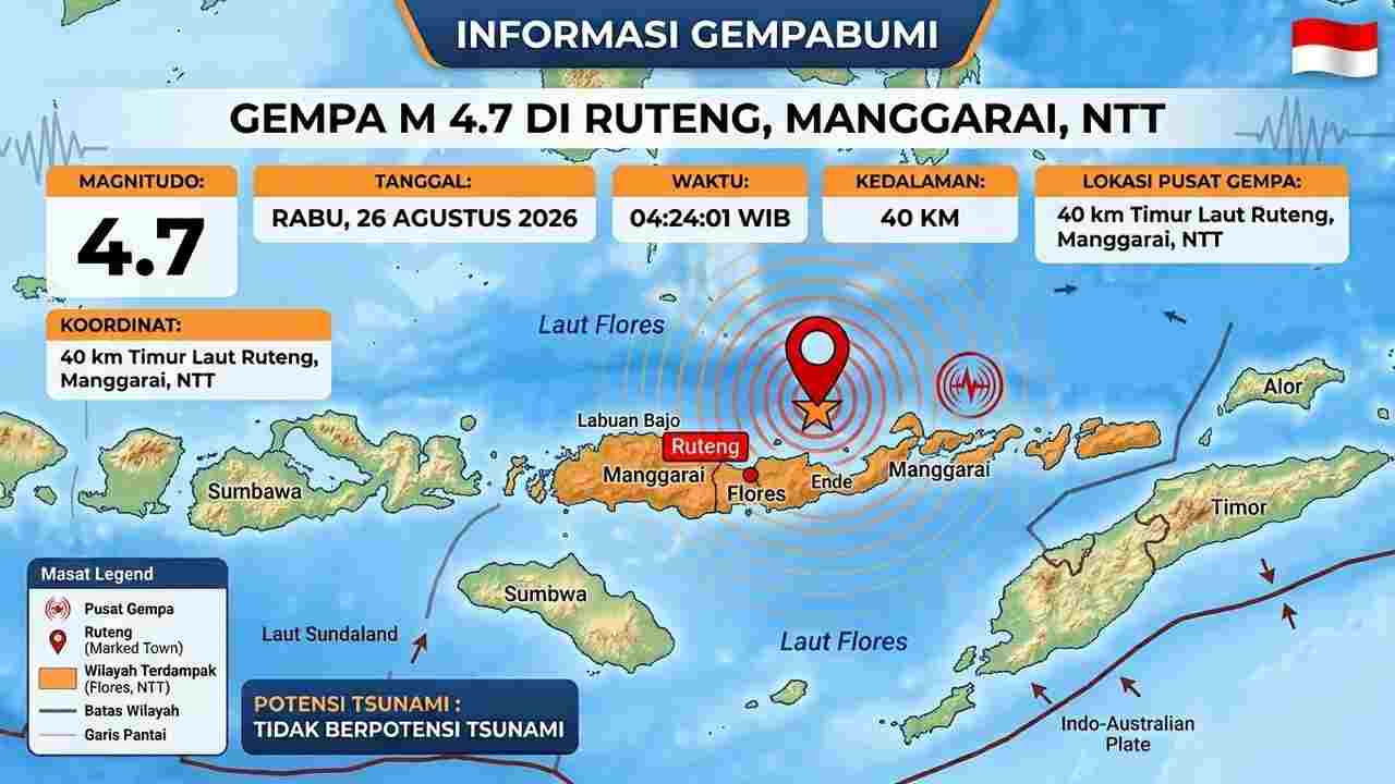 Gempa Beruntun Guncang Ruteng dan Mbay NTT Pagi Ini, Terkuat Capai M4,7