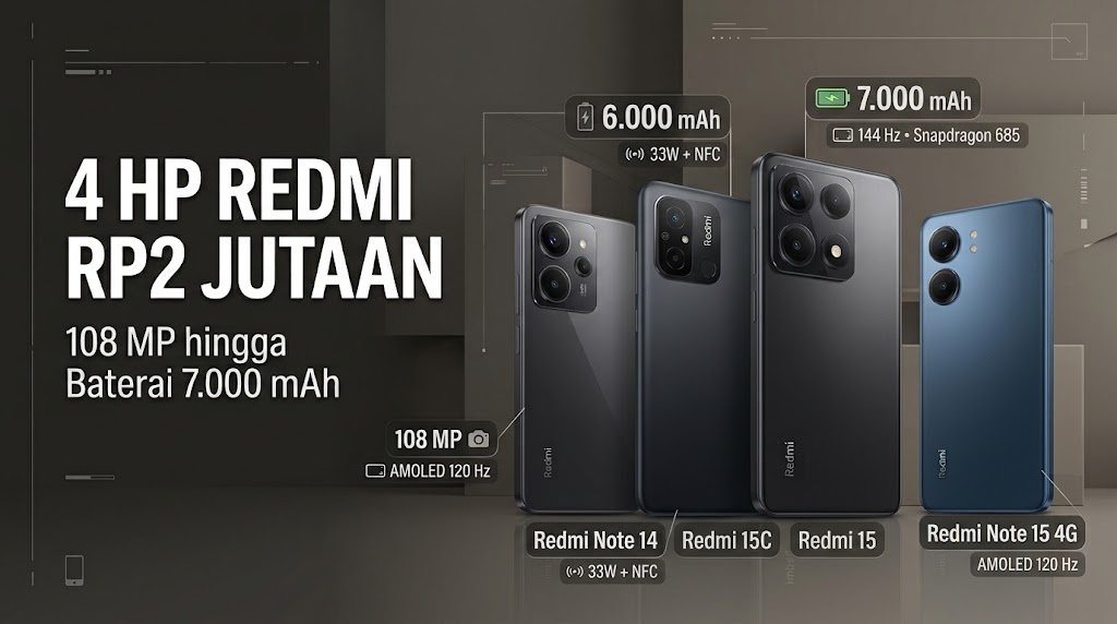 4 HP Redmi Rp2 Jutaan Terbaik, Ada Kamera 108 MP dan Baterai 7.000 mAh