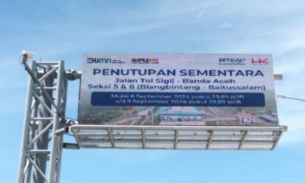 Mulai Hari ini Tol Sigli – Banda Aceh Seksi 5-6 Tutup Sementara, Ini Jalur Alternatifnya