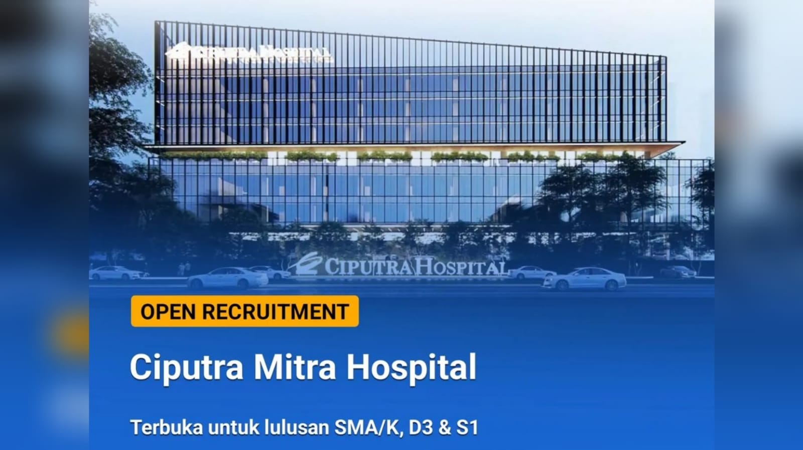 Lowongan Kerja Besar-besaran Rumah Sakit Ciputra Mitra Surabaya Tersedia 17 Berbagai Posisi Jabatan