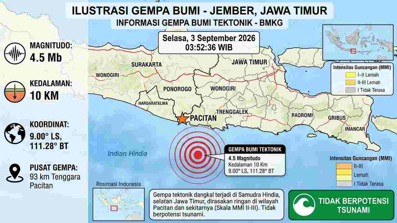 Rentetan Gempa Guncang Indonesia Dini Hari, Pacitan Terkuat Capai M4,5