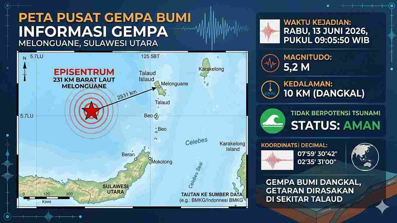Gempa M 5,2 Guncang Melonguane Sulut Pagi Ini, BMKG Catat Rentetan Gempa Susulan