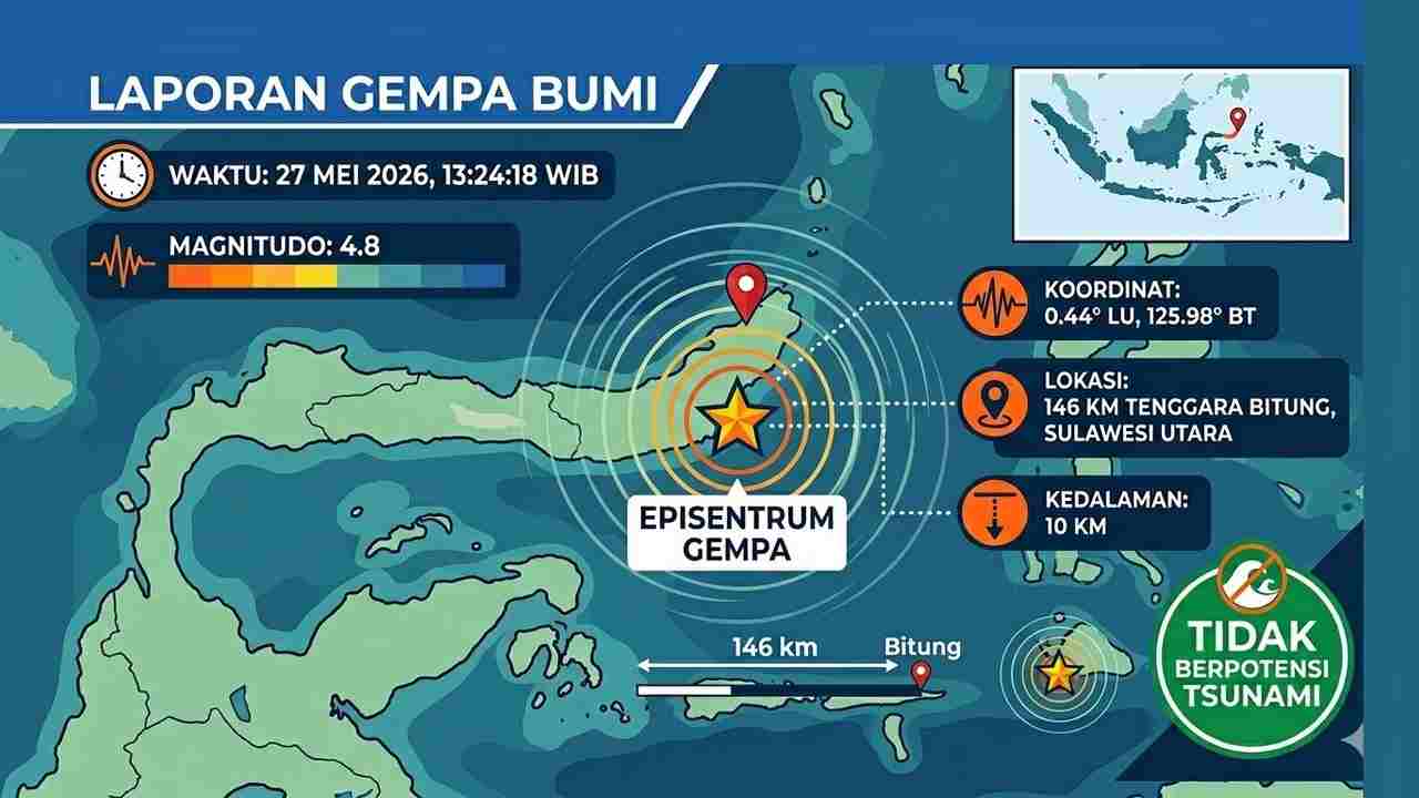 Gempa Magnitudo 4,8 Guncang Bitung Siang Ini, Berikut Data Episentrum hingga Kedalamannya