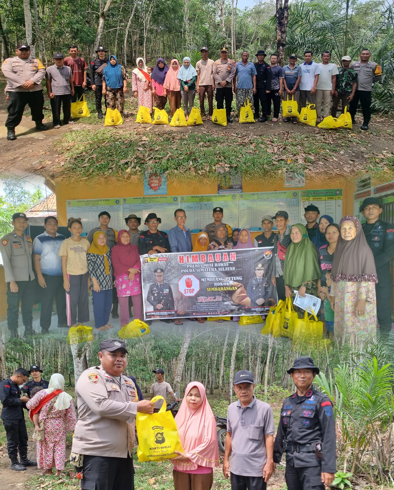 Personel Satbrimob Polda Sumsel Batalyon B Pelopor Bagikan Sembako kepada Warga Kurang Mampu