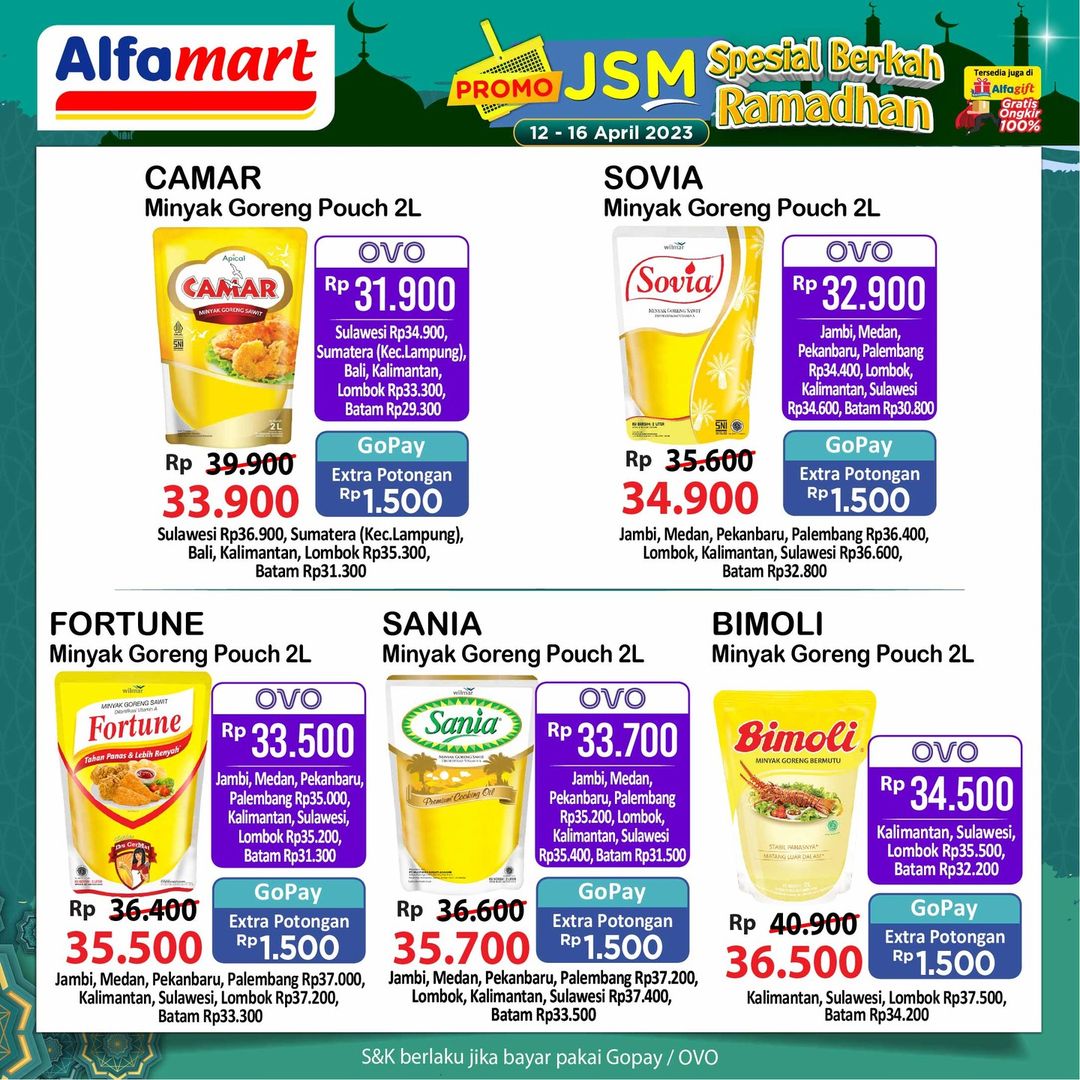 Katalog Promo JSM Alfamart 14 April 2023 Minyak Goreng CAMAR Pouch 2L Harga Rp33.900