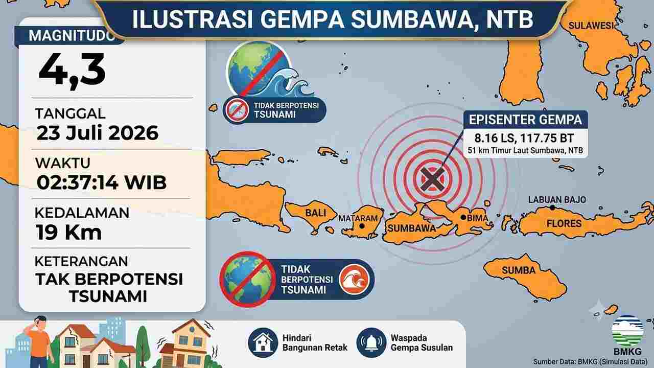 Gempa Magnitudo 4,3 Guncang Sumbawa Dinihari Ini, BMKG: Tak Berpotensi Tsunami