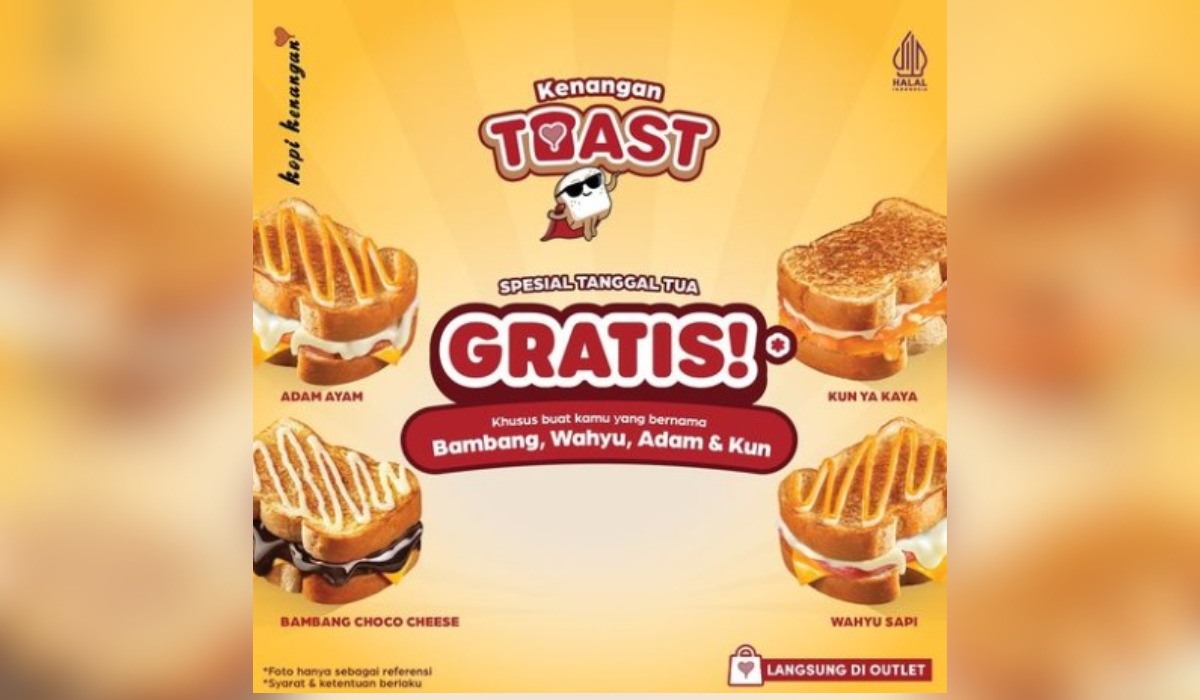 Makan Toast GRATIS di Kopi Kenangan Khusus 4 Nama Ini, Spesial Tanggal Tua