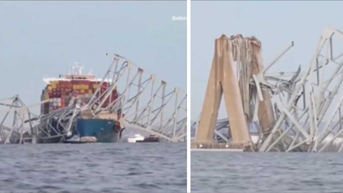Jembatan Baltimore Ambruk Ditabrak Kapal Cargo, Mobil dan Puluhan Orang Terjun ke Sungai