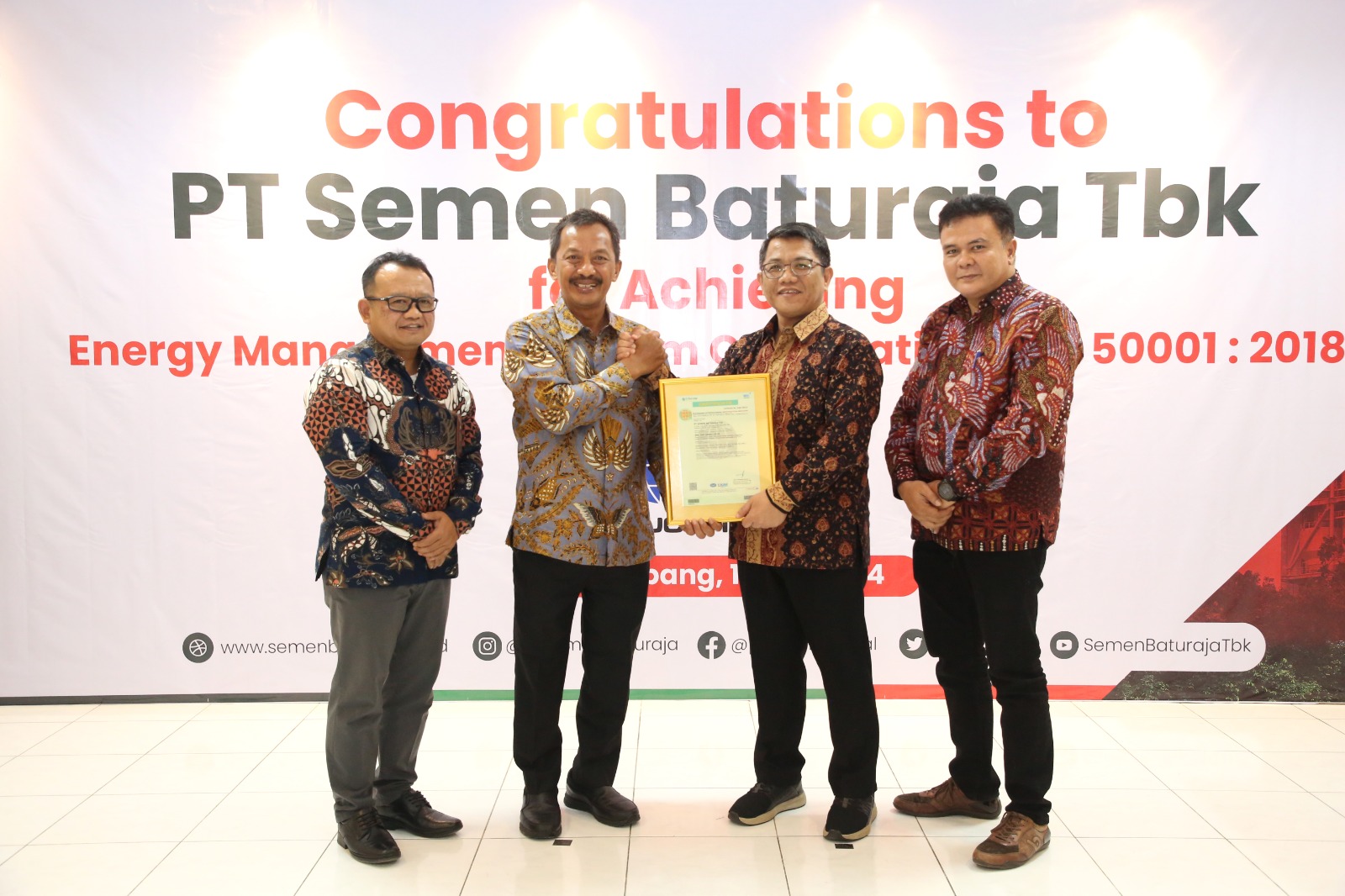 Semen Baturaja Raih Sertifikat Manajemen Energi ISO 50001:2018, Dukung Pengelolaan Energi Berkelanjutan