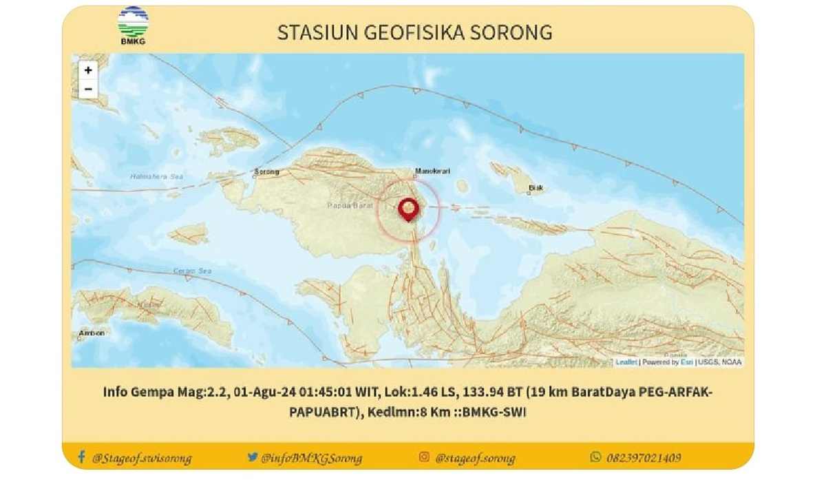 Pagi Ini Gempa Guncang Pegunungan Arfak, Papua Barat, Segini Kekuatan Magnitudonya