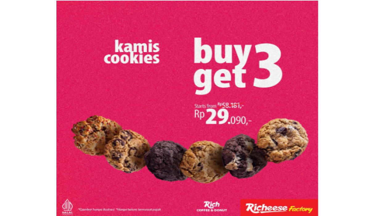 Ada Kamis Cookies di Richeese Factory, Nikmati Promo Buy 3 Get 3 Setiap Pembelian Cookies Varian