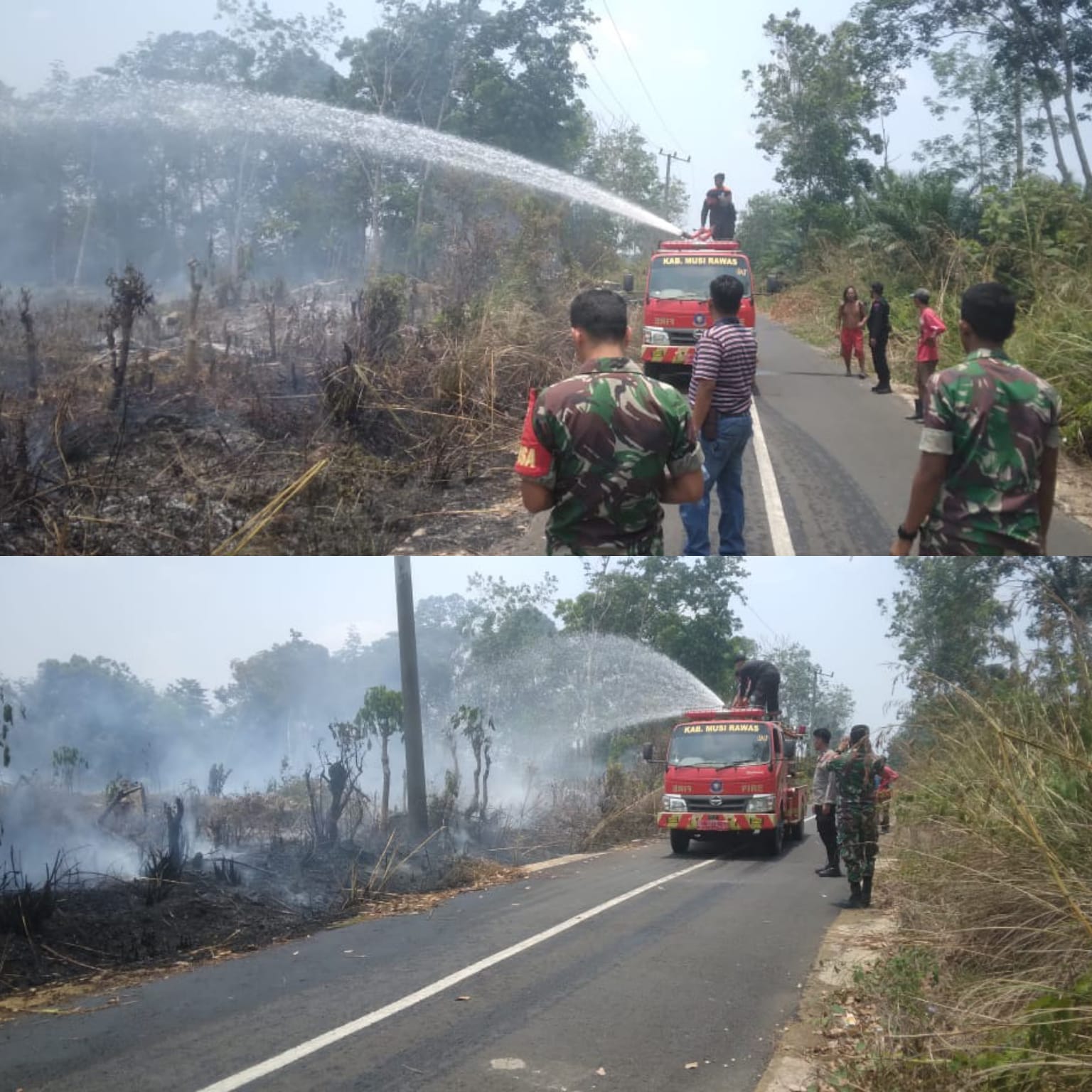 Personel Satbrimob Polda Sumsel Batalyon B Pelopor Padamkan Titik Hotspot di Desa Pelawe Mura