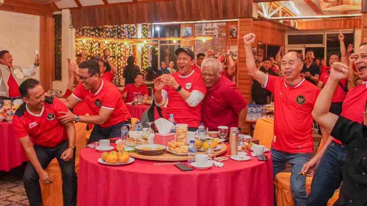 Nobar Polda Sumsel Menyala, Kapolda Bersorak Saat Ferarri Cetak Gol ke Gawang Uzbekistan U23 