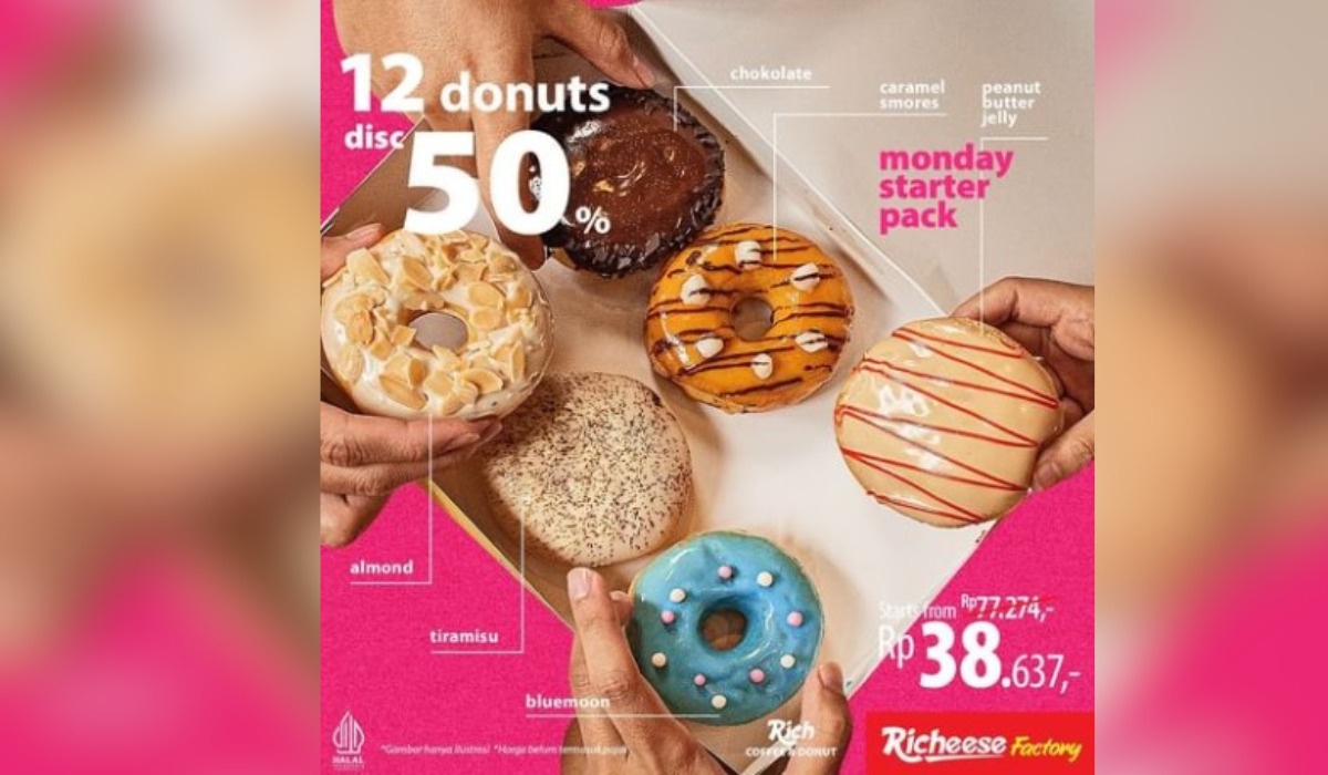 Promo Monday Starterpack, Dapatkan Discount 50 Persen Setiap Pembelian 12 Donut Semua Varian