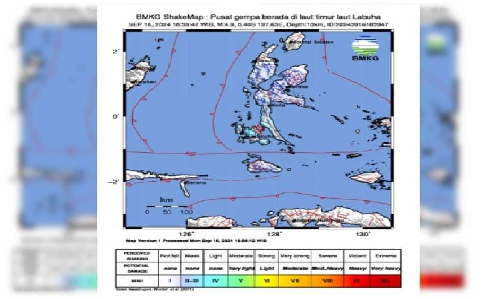 Gempa Laut 4.9 Magnitudo terjadi di Labuha Maluku Utara, Cek Episentrum dan Kedalamannya