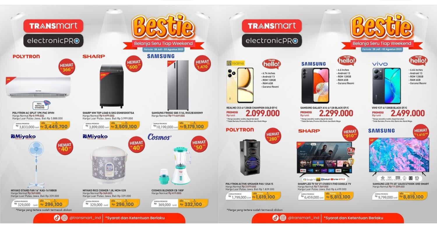 Katalog Promo BESTIE Transmart Periode 28 Juli-3 Agustus 2023, Beli Blender Hanya Rp300 ribuan!